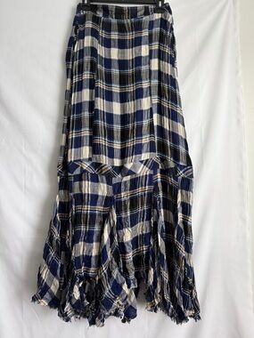 Free People FP One Bordeaux Blue Plaid Maxi Skirt Sz Small Bohemian Grunge Punk